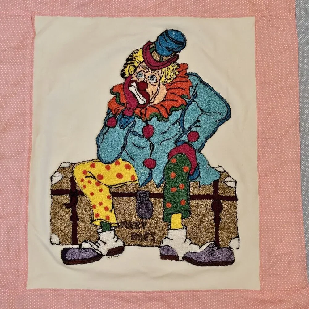 Vintage 80s Clown‎ Kids Quilt Patchwork Applique 40x60 Baby Tummy Time Handmade